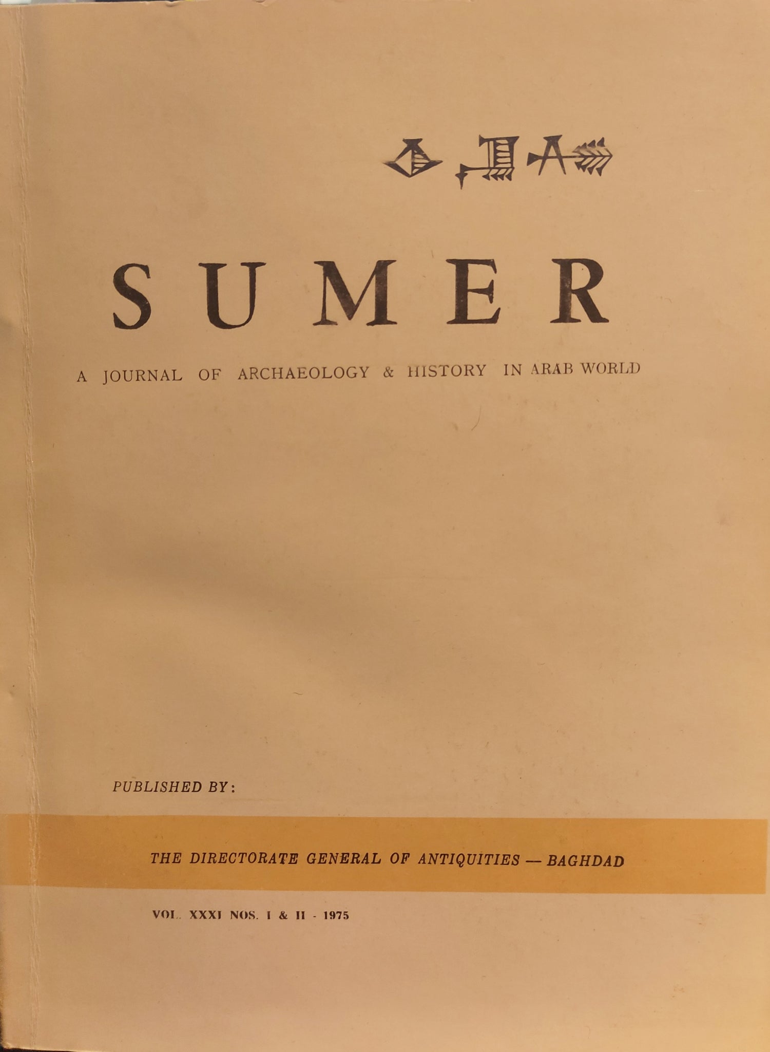 Sumer: a Journal of Archaeology and History in Arab World. Vol XXXI. N° 1 & 2.