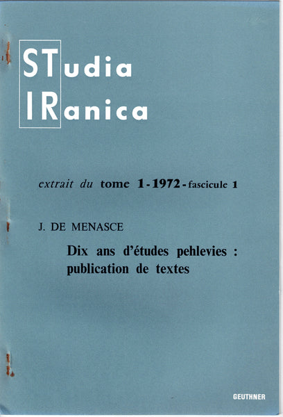 Studia Iranica. Cinq extraits du tome 1 fascicule 1&2. 1972
