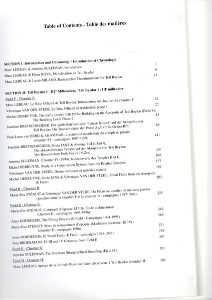 Tell Beydar, The 1995 to 1999 Seasons of Excavations. A Preliminary Report/ Tell Beydar, Rapport préliminaire sur les campagnes de fouilles de 1995 à 1997. Subartu X.