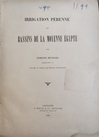 Irrigation pérenne des Bassins de la Moyenne Egypte.