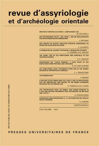 Revue d'assyriologie et d'archéologie orientale n°CXII/2018.