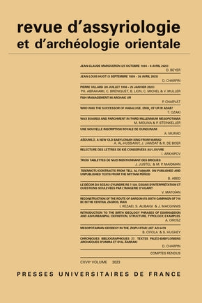 Revue d'assyriologie et d'archéologie orientale n°CXVII, 2023.