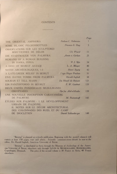 Berytus Archeological Studies. Vol. I et II.