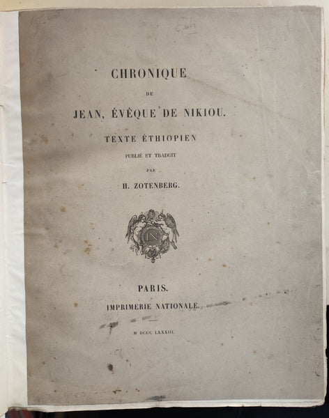 Chronique de Jean, évêque de Nikiou. Texte Ethiopien publié et traduit par H. Zotenberg.