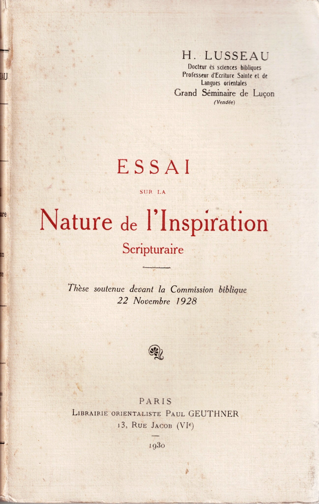 Essai sur la Nature de l'Inspiration scripturaire