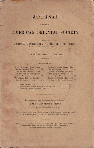 Journal of the American Oriental Society. Volum 39, part 2, Avril 1919