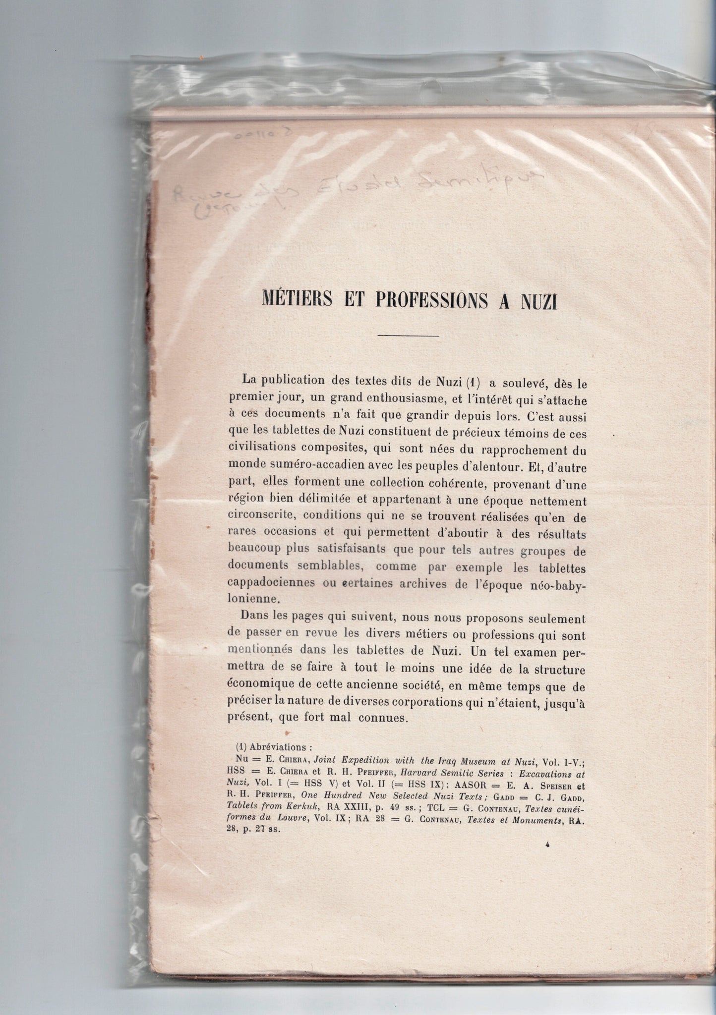 Revue des Etudes Semitiques. 2eme tome. Metiers et Professions à Nuzi.