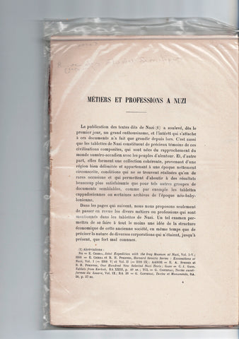 Revue des Etudes Semitiques. 2eme tome. Metiers et Professions à Nuzi.