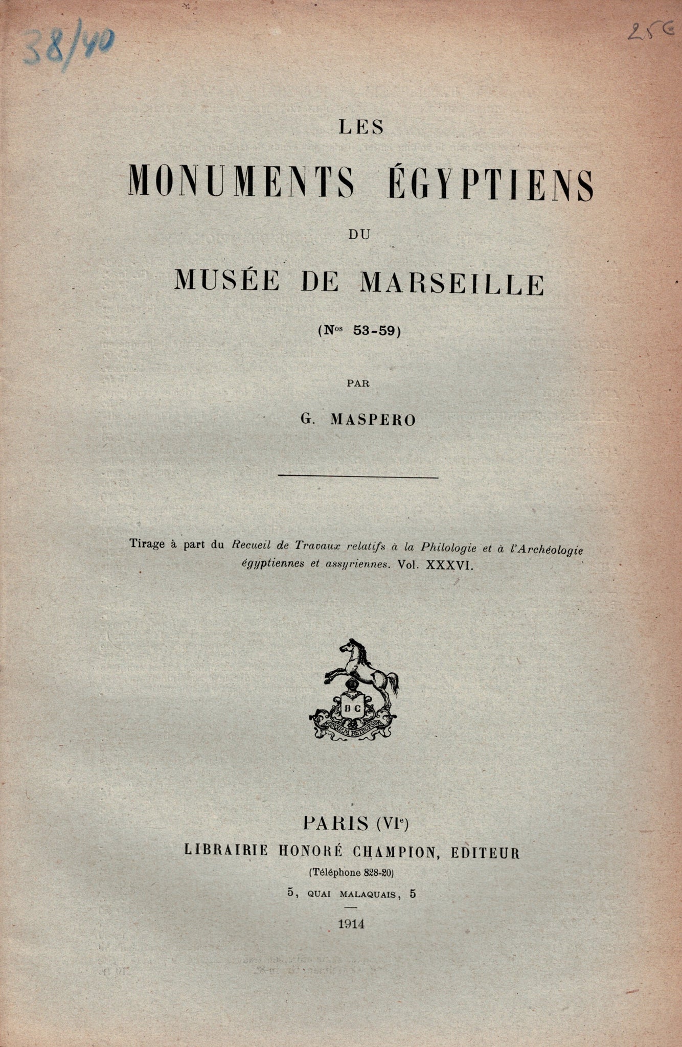 Egyptian monuments in the Marseille museum (No. 53-59) by G. Maspero.