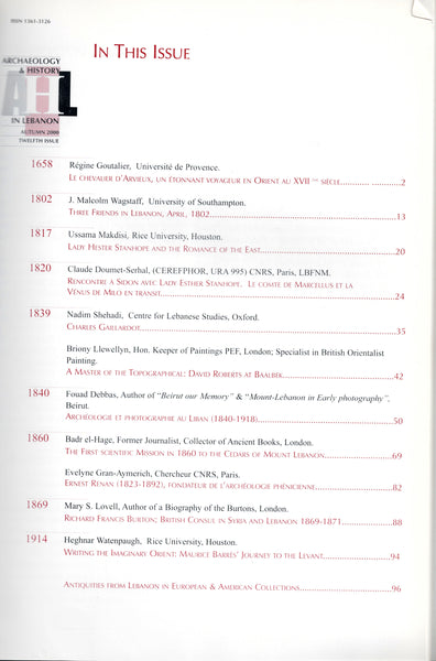 Travellers to the Lebanon. Archaeology & History in the Lebanon. Autumn 2000 TWELFTH ISSUE.
