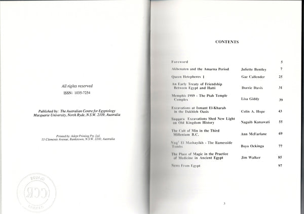 The Bulletin of the Australian Centre for Egyptology. Volume I (1990).