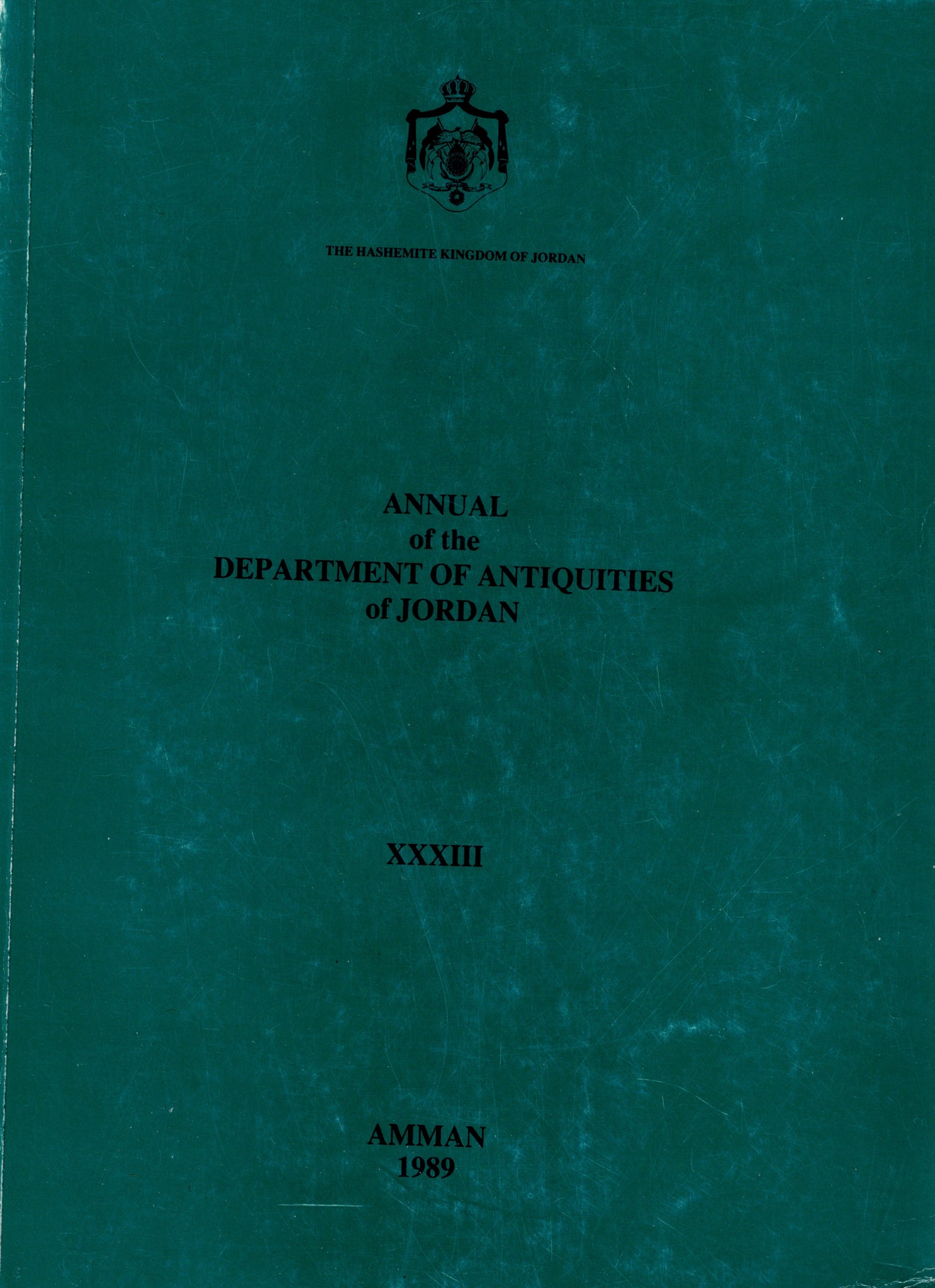 Annual of the Department of Antiquities of Jordan. XXXIII.