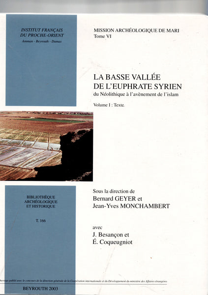 La basse vallée de l'Euphrate syrien du Néolithique à l'avènement de l'Islam - Volume I : Texte, Volume II : Annexes. BAH 166.