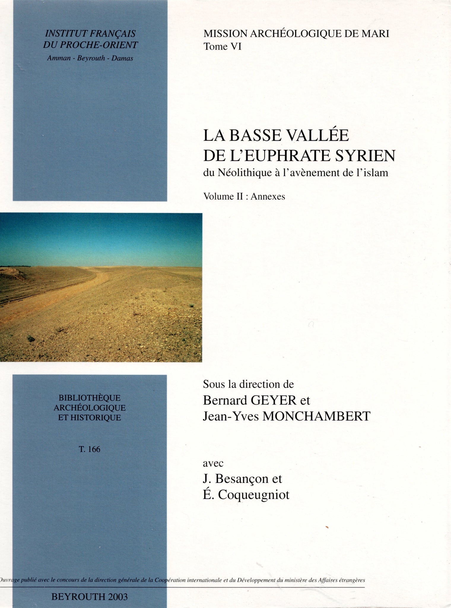 La basse vallée de l'Euphrate syrien du Néolithique à l'avènement de l'Islam - Volume I : Texte, Volume II : Annexes. BAH 166.