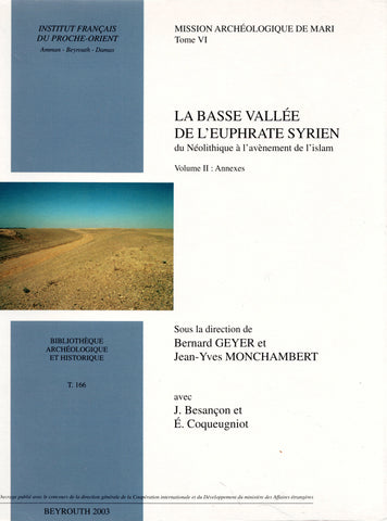 La basse vallée de l'Euphrate syrien du Néolithique à l'avènement de l'Islam - Volume I : Texte, Volume II : Annexes. BAH 166.