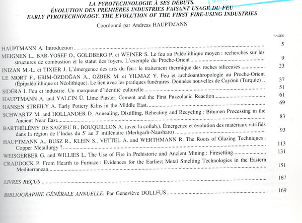 Paléorient. 26,2.2000. La pyrotechnologie à ses débuts. Evolution des premières industries faisant usage du feu.