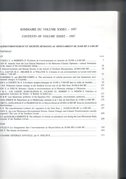 Paléorient. 23,2. 1997. Paléoenvironnement et sociétés humaines au Moyen-Orient de 20 000 BP à 6000 BP.