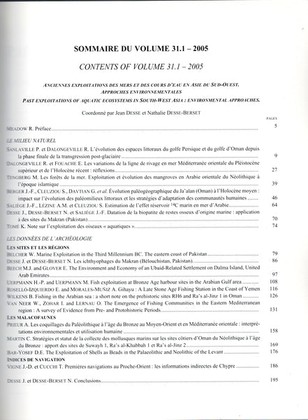Paléorient. 31,1.2005. Anciennes exploitations des mers et des cours d'eau en Asie du Sud-Ouest. Approches environnementales.