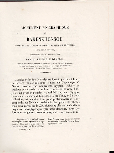 Monument biographique de Bakenkhonsou & Egyptian Religion vol. I, number 2.