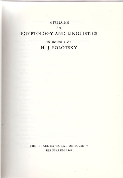 Studies in Egyptology and Linguistics in Honor of H.J. Polotsky.