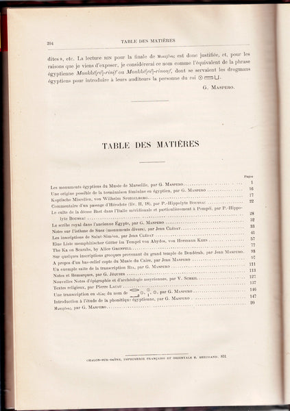 Receuil de travaux relatifs à la philologie et à l'archéologie égyptiennes et assyriennes pour servir de bulletin à la mission française du Caire. (9 volumes)