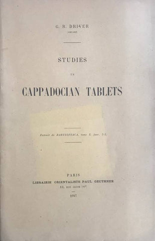 Studies in cappadocian tablets.