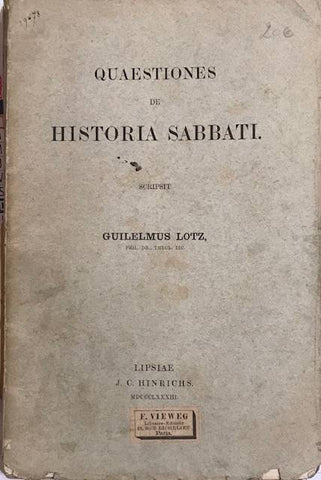 Quaestiones de Historia Sabbati. Scripsit.