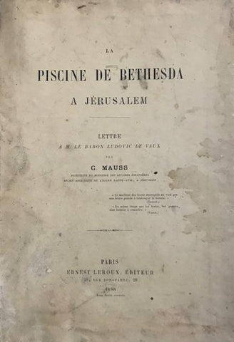 Piscine de Bethesda à Jérusalem. Lettre à M. Le Baron Ludovic de Vaux.